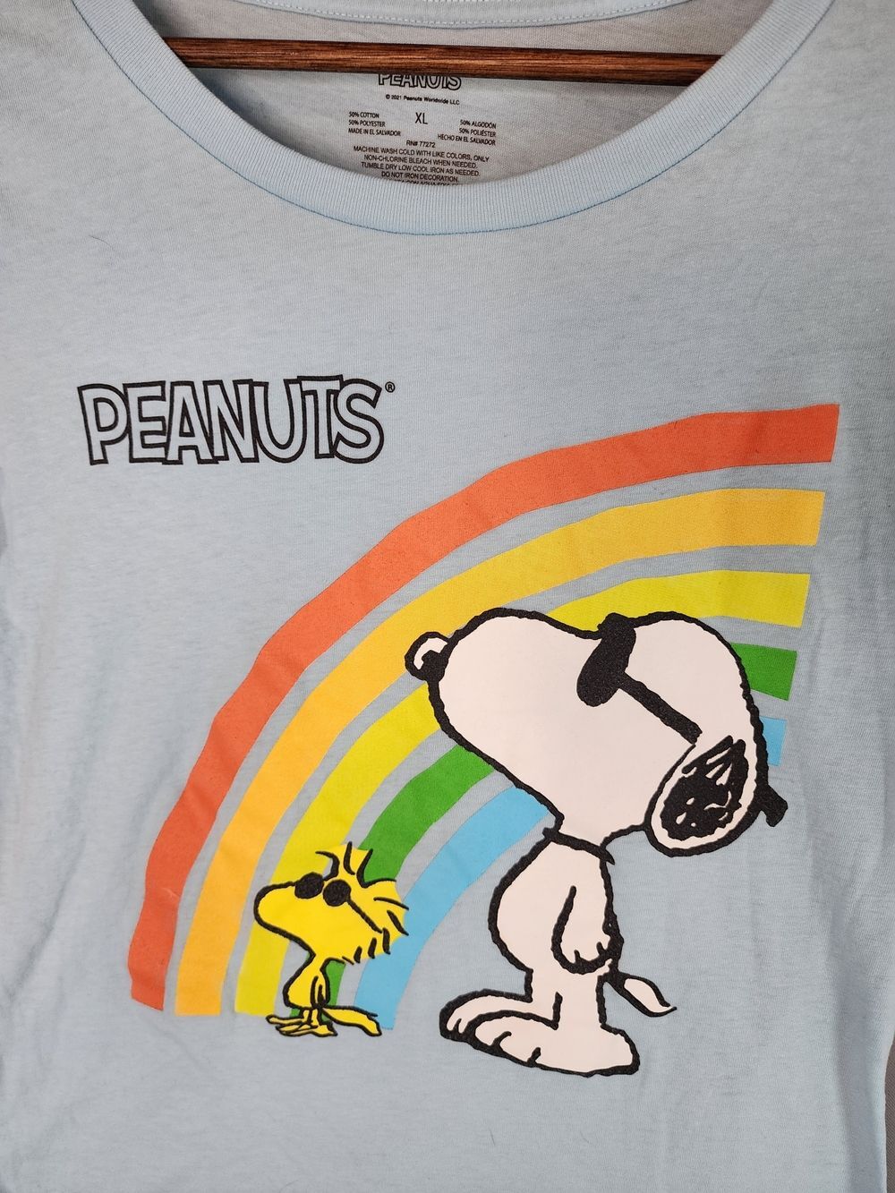 Peanuts Snoopy & Woodstock Rainbow Graphic Light Blue Tee